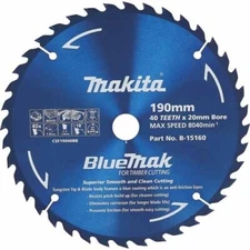 MAKITA B-15160 BLUEMAK 190mm x 40 TEETH 20mm BORE TCT CIRCULAR SAW BLADE