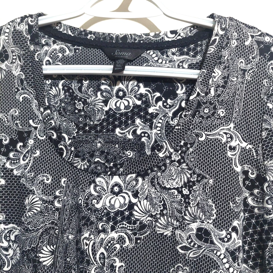 Soma Intimates Womens Sm Sleepwear Lounge Dress Stretch 3/4 Sleeve Black White - Image 3 of 4