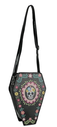 Sugar Skull Coffin Convertible Black Crossbody Bag Backpack NEW With Tags - Picture 2 of 5