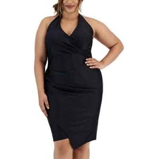 City Studio Women's Asymmetrical Midi Halter Dress Black Plus Size 1X