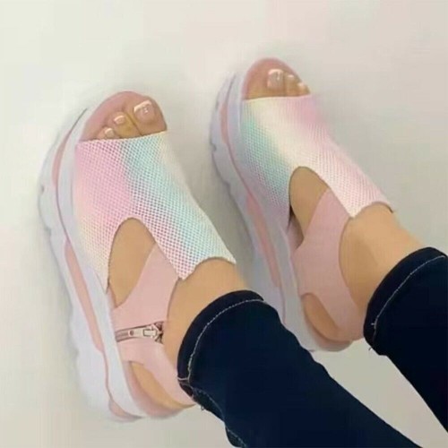 Damen Sandalen Peeptoe Slip On Pumps Plateau Keilabsatz Slingback Sommer Schuhe/ - Bild 8 von 20