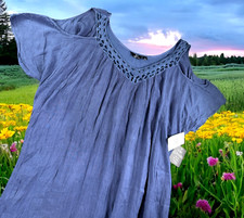 New Mlle Gabrielle Dress Women 1X Boho Peasant Shoulderless Chambray 29483 NWT