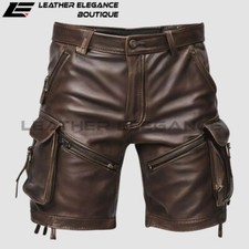 Mens' Leather Shorts Real Lambskin l New Men's Cargo Style Cafe Racer Shorts