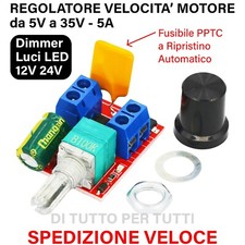 REGOLATORE di velocità MOTORE giri PWM 6V 12V 24V 5A DIMMER LUCI LED VARIALUCE