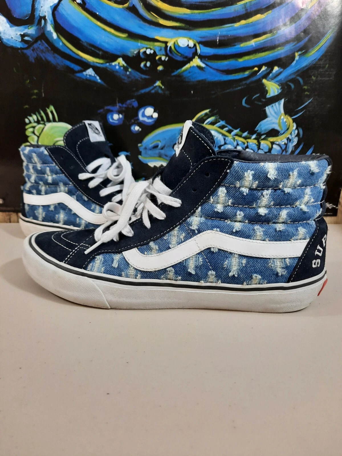 Vans Sk8 hi X Supreme Hole Punch denim taille 12