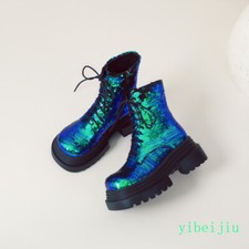 Women's Glitter Sequins Ankle Boot Platform Party Shoes Round Toe Brogues Gothic