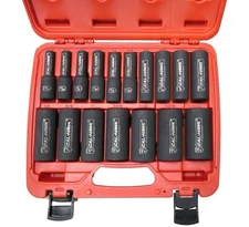 17PC 1/2" Dr. 6 POINT SAE Deep Impact Socket Set, CR-V, Taiwan, AISDCVB174S