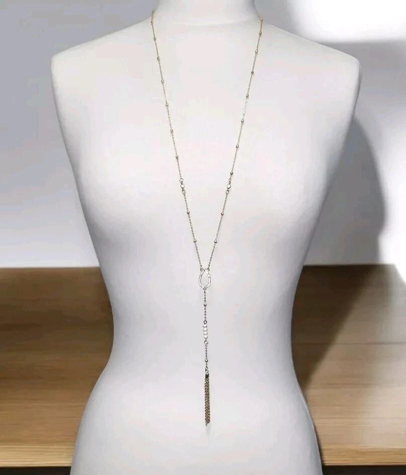 Moderno collar estación cristal bisel abierto gota en Y chapado en oro pedrería 31"" Foto 2 de 4