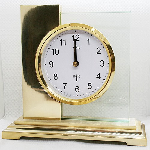 ✅ AMS 5141 Tischuhr Funk goldfarbig eckig modern Metall mit Glas Funktischuhr ✅ - Bild 2 von 2