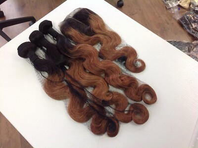MONGOLIAN HAIR 1B/30 2TONE OMBRE 20+22+24&16 4X4 LACE CLOSURE BODY WAVE 350g 12A