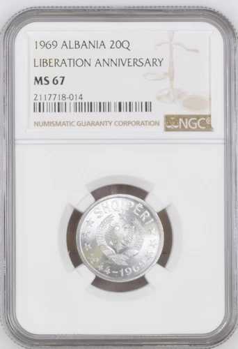 1969 Albania 20 Qindarka NGC MS 67 Liberation 25th Anniversary *TOP POP*