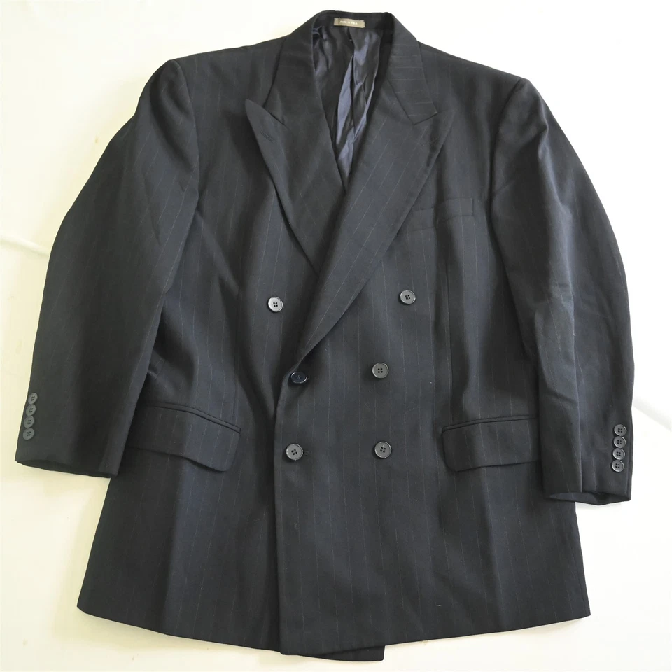 Vtg Calvin Klein USA Made 43S 44S 36x30 Navy Chalk Stripe Double Breasted Suit - Image 2 of 4