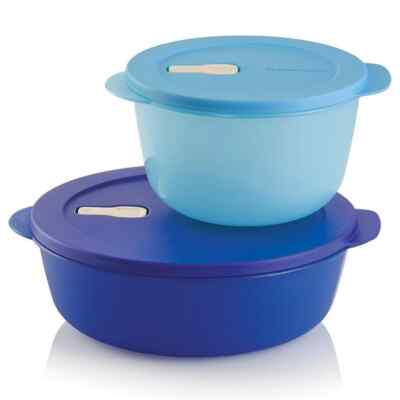 Tupperware Crystalwave Set of 2 Microwave and Dishwasher Safe Stain Guard NEW