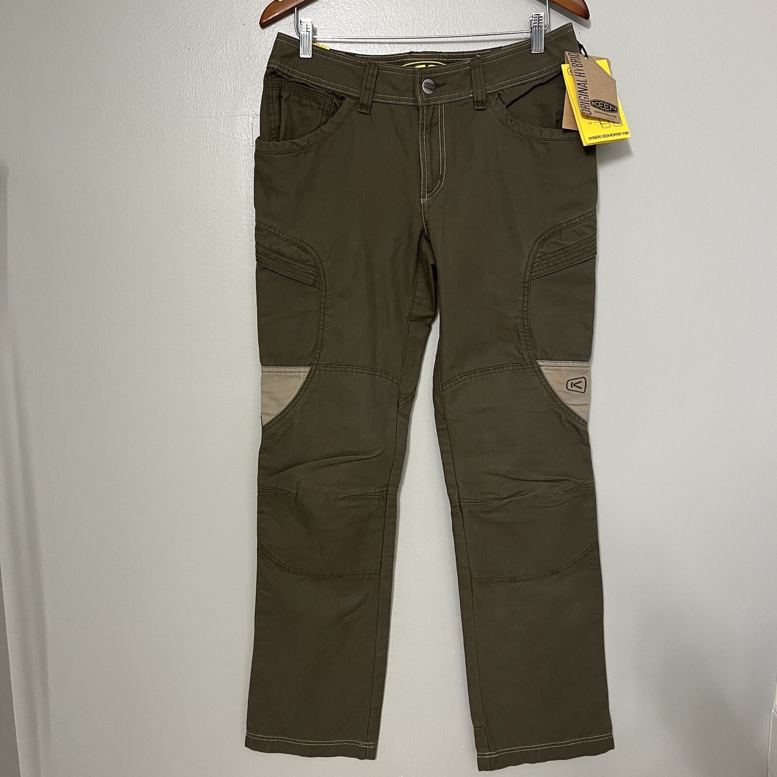 Pantaloni da donna Keen Newport verde oliva originali ibridi da trekking all'aperto taglia 10L
