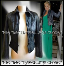New Kate Moss Topshop Midnight Blue Crop Buttersoft Leather Jacket Uk 10 Fits 8