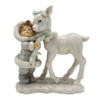 Weihnachten Figur Kind Mädchen mit Reh Kitz Clayre & Eef 13 cm