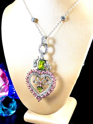 ROSS SIMONS 925 STERLING LÜNETTE HALSKETTE ROSA HERZ BAND STATEMENT ANHÄNGER