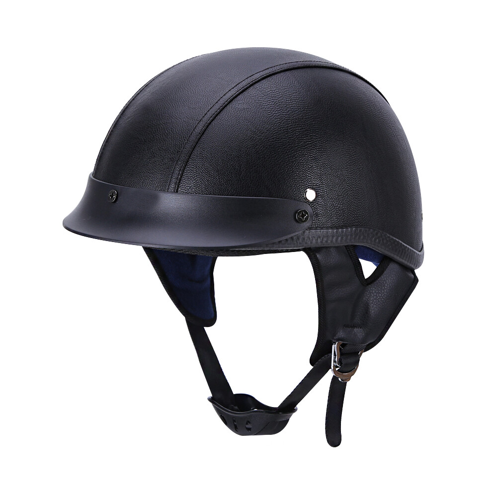 DOT Motorcycle German Black Leather Half Face Helmet or With Pilot