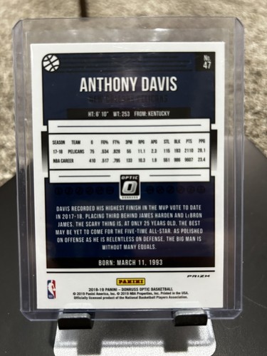 2018-19 Panini Donruss Optic Silver Prizm Anthony Davis #47 - Picture 2 of 2