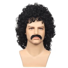 Short Curly Rocker Mustache Beard Wig Cosplay Halloween Costumes Wigs for Men...