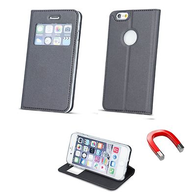^ Book Tasche Flexi Hülle Etui Case Cover SMART LOOK FENSTER LG K10 K430 GRAU
