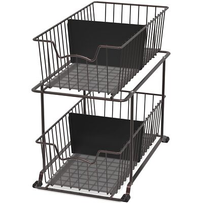 Simplehouseware 2 Tier Cabinet Wire Basket Drawer Organizer Brown