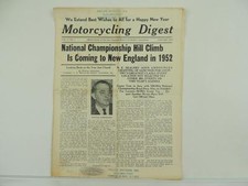 Vintage January 1952 MOTORCYCLING DIGEST Newspaper Hill Climb Laconia L4871