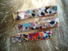 3 Marbled Lucite 2-1/ 2" Hair Clips w Spring Backs