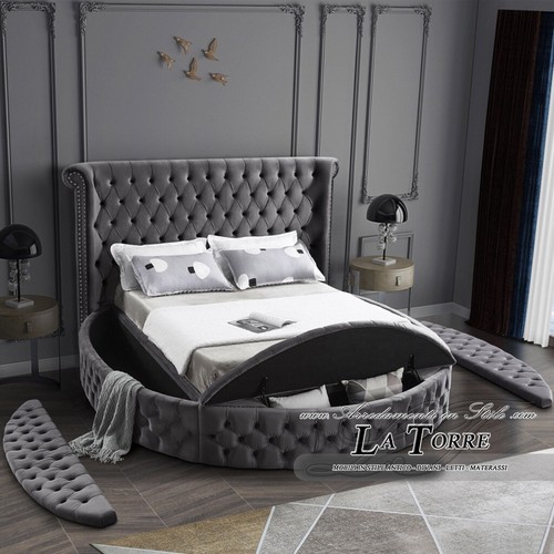 Cama King Size Matrimonial Redonda Contenedor Moderna Terciopelo O Ecopiel Cual - Imagen 2 de 11