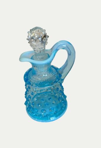 Vtg Fenton Light Blue Opalescent Hobnail Condiment Set - Picture 4 of 11