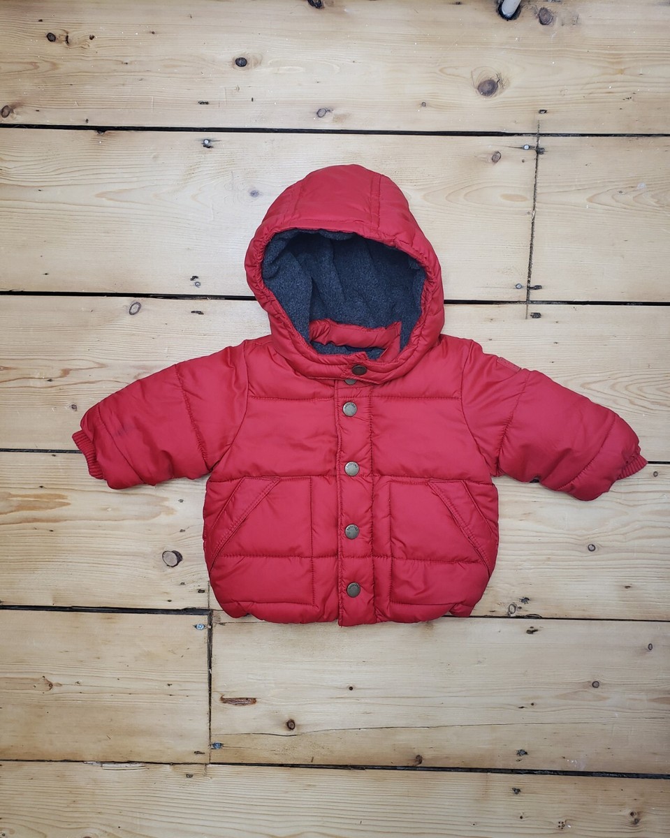Red Baby Gap Puffer Jacket Grey Fleece Lining Unisex Boys Hoody