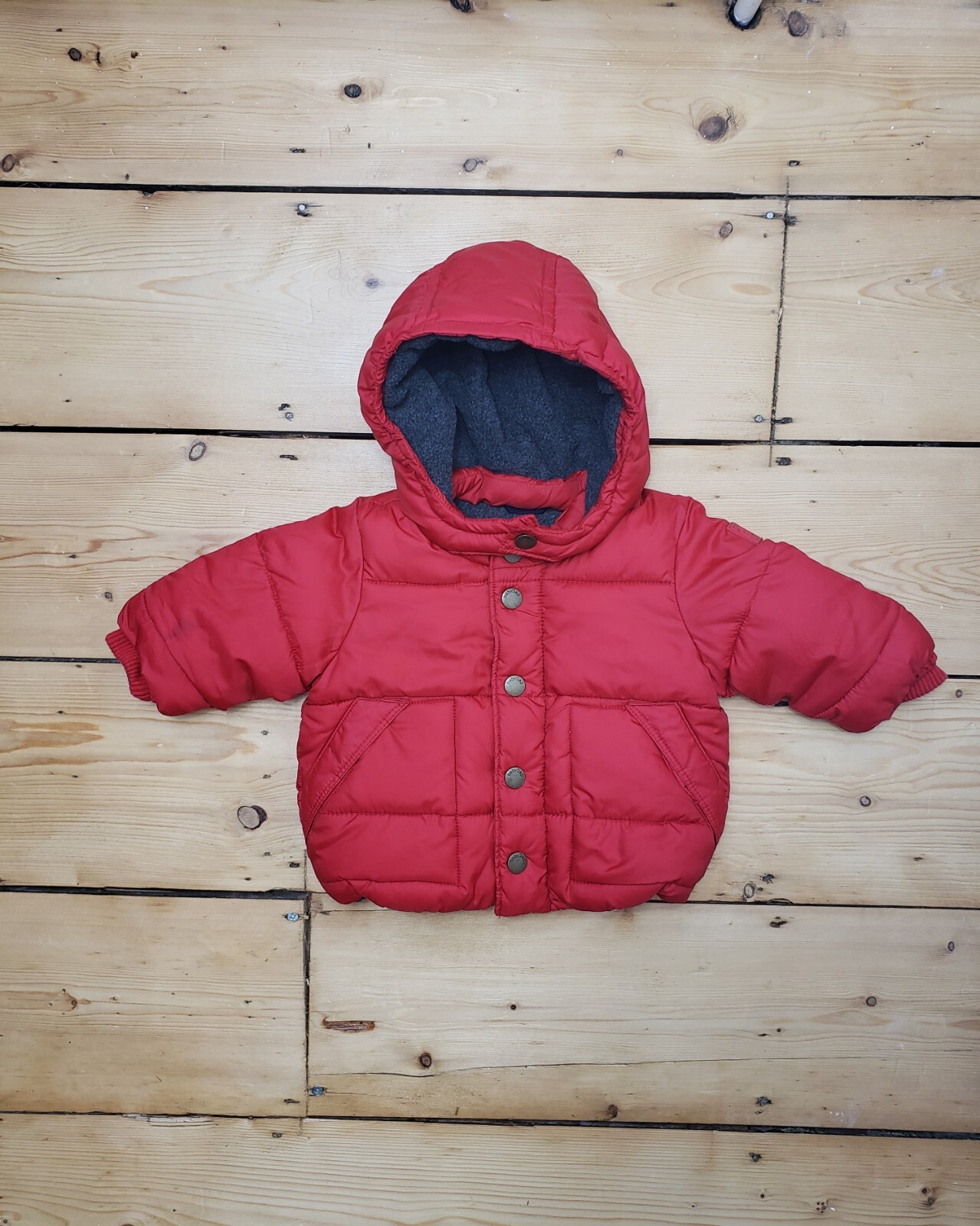 Red Baby Gap Puffer Jacket Grey Fleece winter coat Unisex Boys Hoody Coat  0-6m