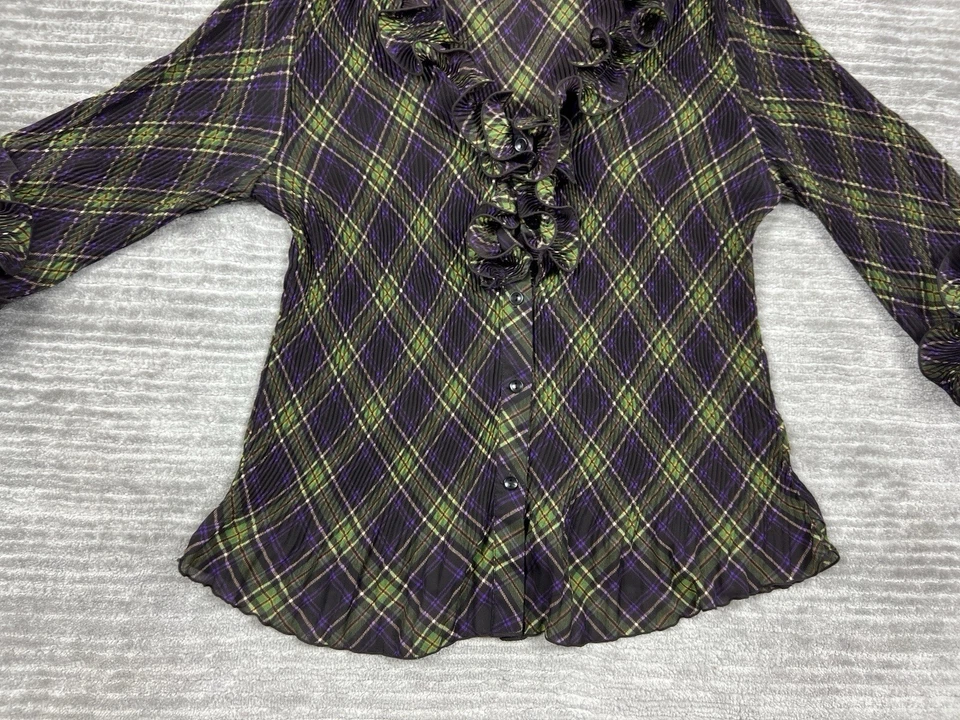 Top Signature By Larry Levine para mujer mediano a cuadros acordeón con volantes Foto 3 de 4