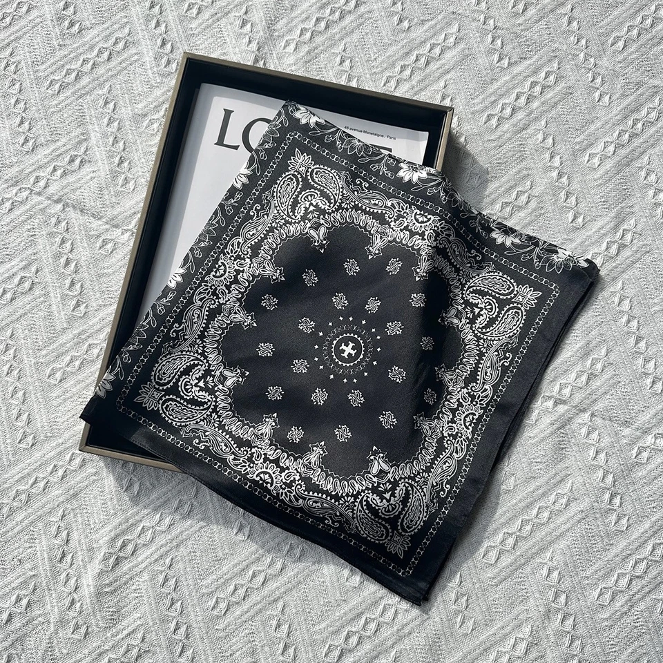 100% Seide Schal Damen Vintage Schwarz Paisley Kerchief Quadrat Bandana Halstuch 68*68cm - Bild 4 von 4