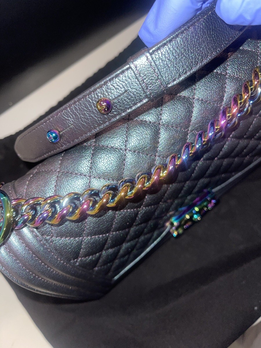 Chanel Boy Iridescent mermaid purple medium bag Goatskin rainbow
