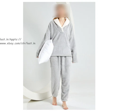 Neu Damen Flauschig Pyjama Set Weich Bequem Fleece Nachtwäsche Winter Flauschig Loungewear - Bild 5 von 28