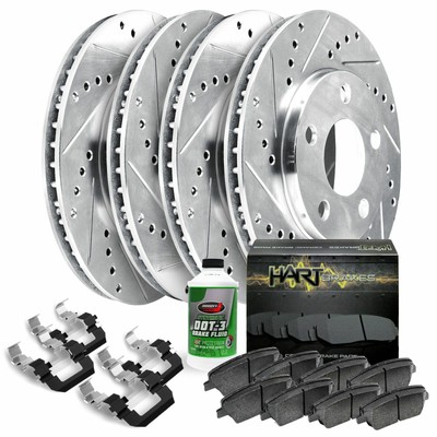 Front DFC Brake Rotors-Drill//Slot-Silver with Ceramic Brake Pads and Hardware