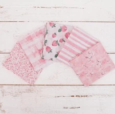 Threadart Exclusive 5 Fat Quarter Bundle Set - White and Pink 100% Cotton Fabric