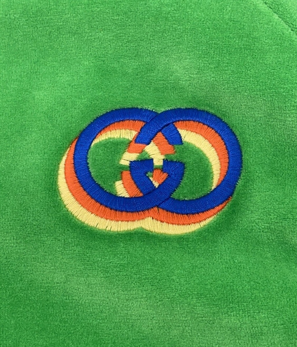 Gucci New GG Logo Zip Up Jacket Acid Green Velvet Velour Gucci New GG Logo Zip Up Jacket Acid Green Velvet Velour