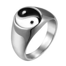 Men's Tai Chi Yin Yang Ring Zen Master Silver/Gold Plated Stainless Steel Band
