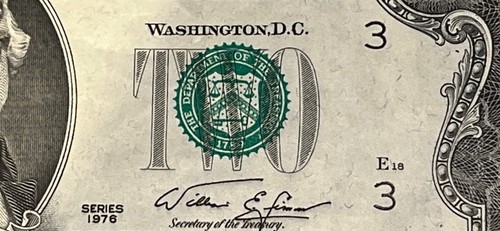 1976 $2 ERROR NOTE SEE PICSš„Green Ink Splatter š„Misalignmentš„High Green Stamp - Picture 5 of 24