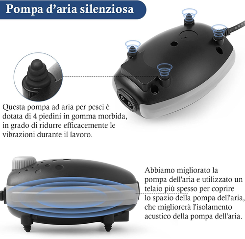 PYPABL Ossigenatore per Acquario 3W, Pompa ad Aria per Acquario 300L/H, Potente - Foto 5 di 8