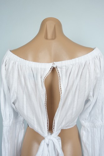 One Teaspoon Womens Blouse XS Extra Small AU 6 White Crop Top Boho Flared Cuffs - Picture 10 of 17