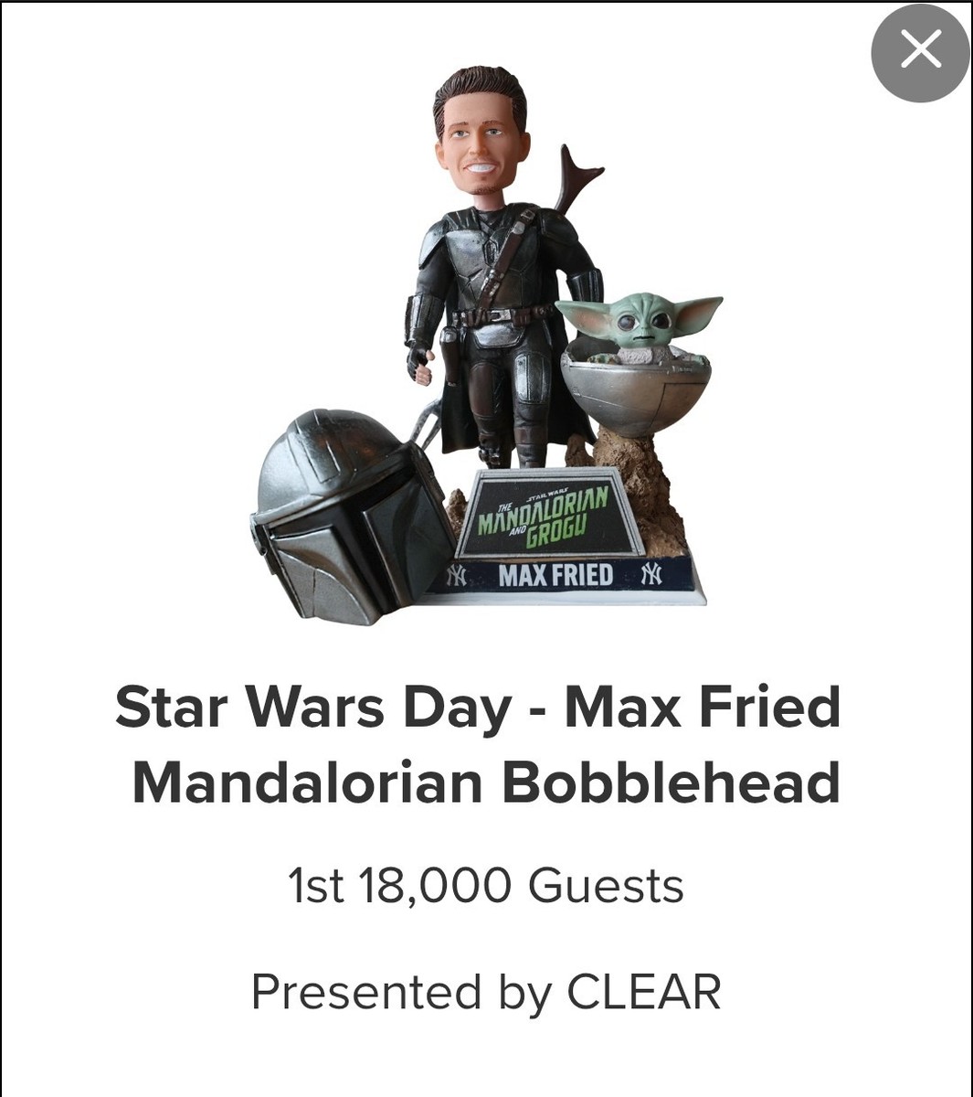 Max Fried NY Yankees Star Wars Mandalorian SGA Bobblehead 5/2/2026