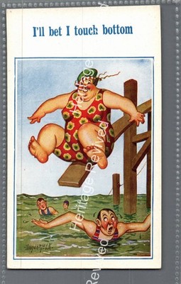 VINTAGE HUMOR COMIC FRAU TAUCHEN MEER BESCHRIFTUNG NOYALD WOCHEN KÜNSTLER POSTKARTE