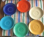 Vintage Fiesta 6" Saucers ~ Red Ivory Yellow Green Turquoise Blue ~ Set of 6 ~