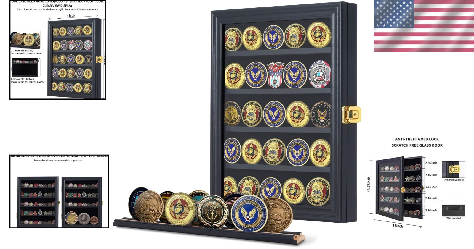 Shadow Box Coin Holder with Lockable Door for Various Collectibles