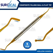 5 Dental Composite Filling 2.5/3.0mm Ball Flat Tips Burnisher Gold German Grade