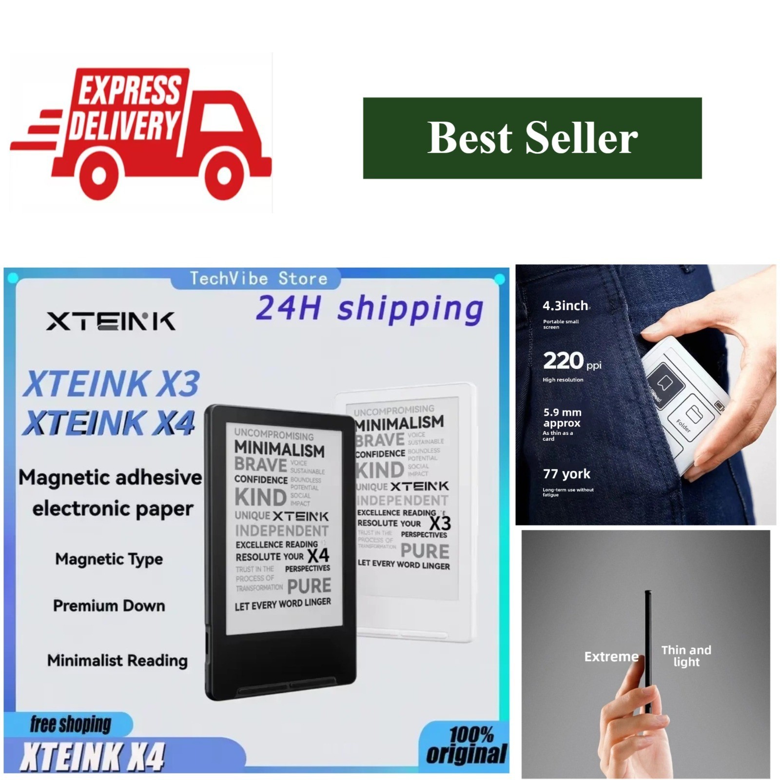 XTEINK X4 Lettore E-Ink 4.3in Portatile 16GB Bluetooth Wi-Fi