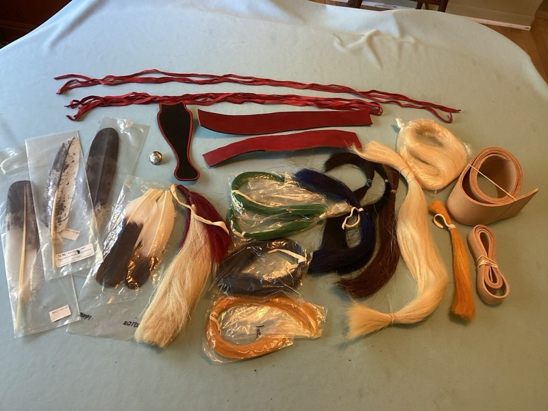 Horsehair Bundles With Assorted Leather Strips & Feathers Tribal Crafts Regalia